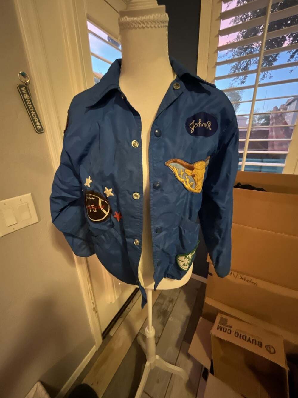 Vintage 1970s Blue Patched Pop Warner Chino Youth Football Coach Jacket